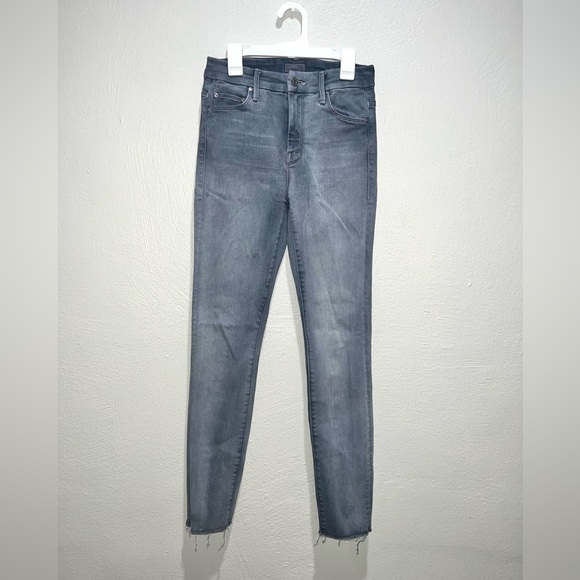 Mother High Waisted Looker Ankle Fray Gray Jeans - Picture 1 of 10